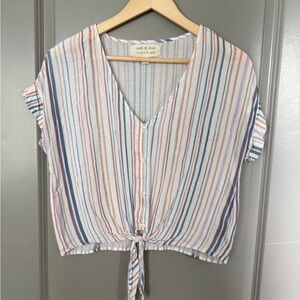 Anthropologie | Cloth & Stone Stripe Tie Front Crop Top Small Cuffed Sleeve
